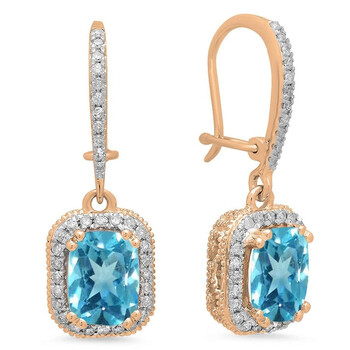 Bông tai Dazzling Rock Dazzlingrock Collection 10K Cushion Blue Topaz & Round White Diamond Ladies Halo Style Dangling Drop Earrings