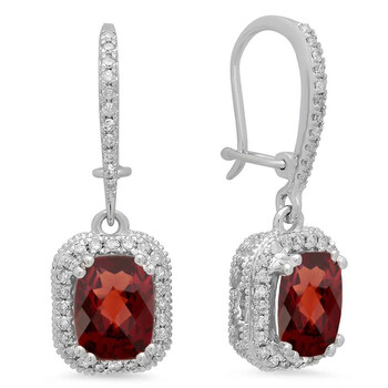 Bông tai Dazzling Rock Dazzlingrock Collection 10K Cushion Garnet & Round White Diamond Ladies Halo Style Dangling Drop Earrings