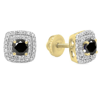 Dazzling Rock Dazzlingrock Collection 10K Round Cut Black & White Diamond Ladies Halo Style Stud Earrings, Yellow Gold 1 Bông tai Dazzling Rock Dazzlingrock Collection 10K Round Cut Black & White Diamond Ladies Halo Style Stud Earrings