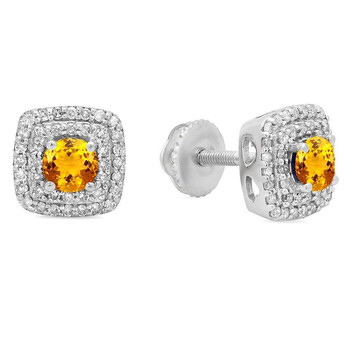 Dazzling Rock Dazzlingrock Collection 10K Round Cut Citrine & White Diamond Ladies Halo Style Stud Earrings, White Gold 2 Bông tai Dazzling Rock Dazzlingrock Collection 10K Round Cut Citrine & White Diamond Ladies Halo Style Stud Earrings