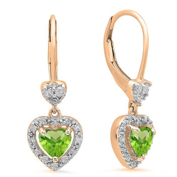 Dazzling Rock Dazzlingrock Collection 10K Heart Cut Peridot & Round White Diamond Ladies Heart Dangling Drop Earrings, Rose Gold 1 Bông tai Dazzling Rock Dazzlingrock Collection 10K Heart Cut Peridot & Round White Diamond Ladies Heart Dangling Drop Earrings