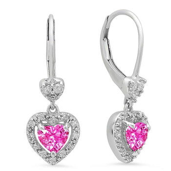 Dazzling Rock Dazzlingrock Collection 10K Heart Cut Pink Sapphire & Round White Diamond Ladies Heart Dangling Drop Earrings, White Gold 2 Bông tai Dazzling Rock Dazzlingrock Collection 10K Heart Cut Pink Sapphire & Round White Diamond Ladies Heart Dangling Drop Earrings