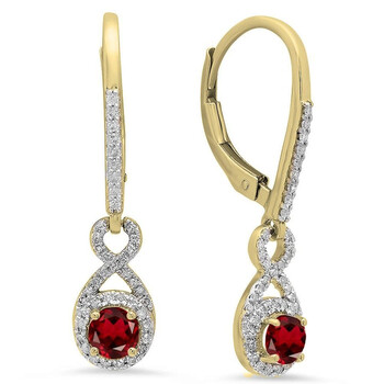 Bông tai Dazzling Rock Dazzlingrock Collection 10K Round Cut Garnet & White Diamond Ladies Infinity Dangling Drop Earrings