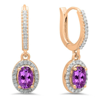 Dazzling Rock Dazzlingrock Collection 14K Oval Cut Amethyst & Round Cut White Diamond Ladies Dangling Drop Earrings, Rose Gold 2 Bông tai Dazzling Rock Dazzlingrock Collection 14K Oval Cut Amethyst & Round Cut White Diamond Ladies Dangling Drop Earrings