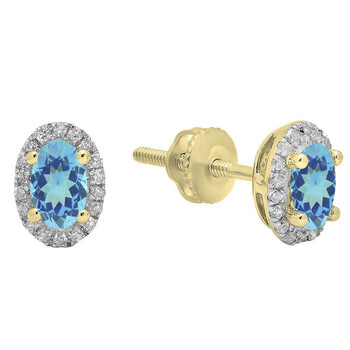 Bông tai Dazzling Rock Dazzlingrock Collection 10K 5X3 Mm Each Oval Blue Topaz & Round White Diamond Ladies Halo Stud Earrings