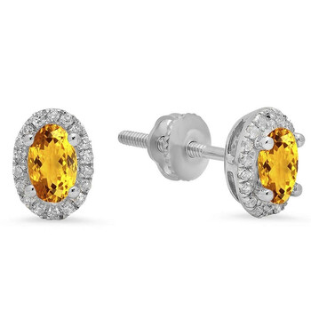 Dazzling Rock Dazzlingrock Collection 10K Oval Cut Citrine & Round White Diamond Ladies Halo Stud Earrings, White Gold 1 Bông tai Dazzling Rock Dazzlingrock Collection 10K Oval Cut Citrine & Round White Diamond Ladies Halo Stud Earrings
