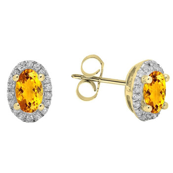 Bông tai Dazzling Rock Dazzlingrock Collection 10K 5X3 Mm Each Oval Citrine & Round White Diamond Ladies Halo Stud Earrings