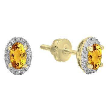 Dazzling Rock Dazzlingrock Collection 10K 5X3 Mm Each Oval Citrine & Round White Diamond Ladies Halo Stud Earrings, Yellow Gold 1 Bông tai Dazzling Rock Dazzlingrock Collection 10K 5X3 Mm Each Oval Citrine & Round White Diamond Ladies Halo Stud Earrings