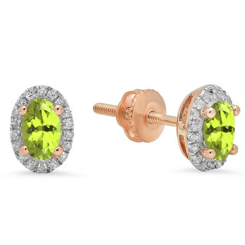 Bông tai Dazzling Rock Dazzlingrock Collection 10K Oval Cut Peridot & Round White Diamond Ladies Halo Stud Earrings