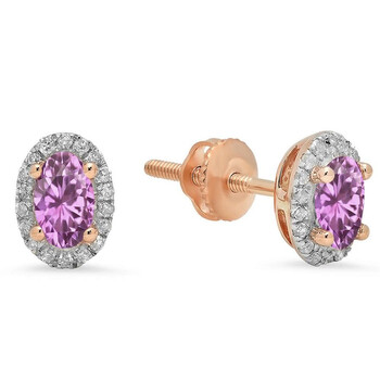 Dazzling Rock Dazzlingrock Collection 10K Oval Cut Pink Sapphire & Round White Diamond Ladies Halo Stud Earrings, Rose Gold 2 Bông tai Dazzling Rock Dazzlingrock Collection 10K Oval Cut Pink Sapphire & Round White Diamond Ladies Halo Stud Earrings