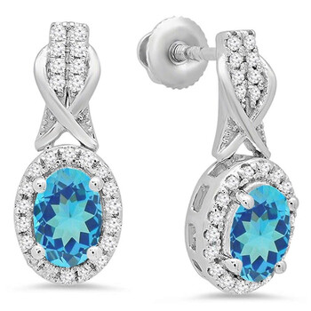 Dazzling Rock Dazzlingrock Collection 10K Oval Blue Topaz & Round White Diamond Ladies Halo Style Dangling Drop Earrings, White Gold 1 Bông tai Dazzling Rock Dazzlingrock Collection 10K Oval Blue Topaz & Round White Diamond Ladies Halo Style Dangling Drop Earrings