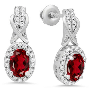 Bông tai Dazzling Rock Dazzlingrock Collection 10K Oval Garnet & Round White Diamond Ladies Halo Style Dangling Drop Earrings