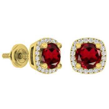 Dazzling Rock Dazzlingrock Collection 10K 5 Mm Each Round Cut Garnet & White Diamond Ladies Halo Stud Earrings, Yellow Gold 2 Bông tai Dazzling Rock Dazzlingrock Collection 10K 5 Mm Each Round Cut Garnet & White Diamond Ladies Halo Stud Earrings