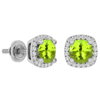 Dazzling Rock Dazzlingrock Collection 10K 5 Mm Each Round Cut Peridot & White Diamond Ladies Halo Stud Earrings, White Gold 2 Bông tai Dazzling Rock Dazzlingrock Collection 10K 5 Mm Each Round Cut Peridot & White Diamond Ladies Halo Stud Earrings