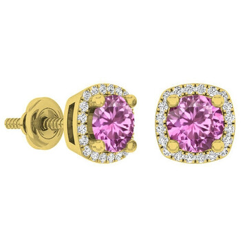 Dazzling Rock Dazzlingrock Collection 10K 5 Mm Each Round Cut Pink Sapphire & White Diamond Ladies Halo Stud Earrings, Yellow Gold 1 Bông tai Dazzling Rock Dazzlingrock Collection 10K 5 Mm Each Round Cut Pink Sapphire & White Diamond Ladies Halo Stud Earrings