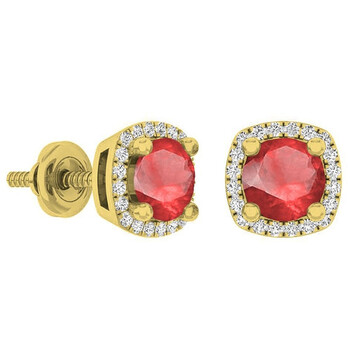 Dazzling Rock Dazzlingrock Collection 10K 5 Mm Each Round Cut Ruby & White Diamond Ladies Halo Stud Earrings, Yellow Gold 1 Bông tai Dazzling Rock Dazzlingrock Collection 10K 5 Mm Each Round Cut Ruby & White Diamond Ladies Halo Stud Earrings