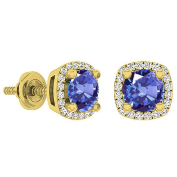 Dazzling Rock Dazzlingrock Collection 10K 5 Mm Each Round Cut Tanzanite & White Diamond Ladies Halo Stud Earrings, Yellow Gold 1 Bông tai Dazzling Rock Dazzlingrock Collection 10K 5 Mm Each Round Cut Tanzanite & White Diamond Ladies Halo Stud Earrings