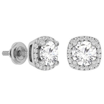 Bông tai Dazzling Rock Dazzlingrock Collection 14K 5 Mm Each Round White Sapphire & White Diamond Ladies Halo Stud Earrings