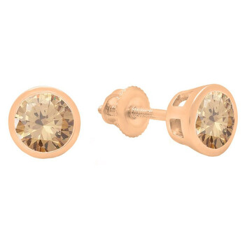 Bông tai Dazzling Rock Dazzlingrock Collection 1.00 Carat (Ctw) 14K Round Cut Champagne Diamond Ladies Solitaire Stud Earrings