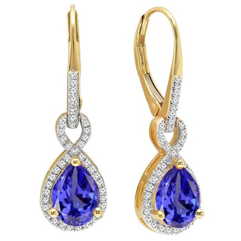 Bông tai Dazzling Rock Dazzlingrock Collection 10K 8X6 Mm Each Pear Tanzanite & Round White Diamond Infinity Dangling Earrings