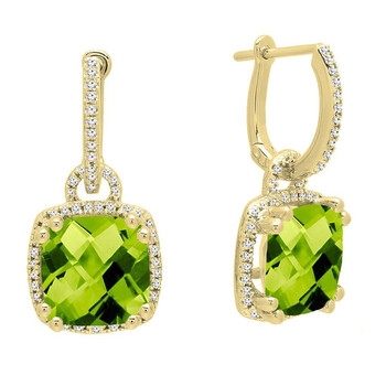 Dazzling Rock Dazzlingrock Collection 10K 8 Mm Each Cushion Cut Peridot & Round White Diamond Ladies Dangling Drop Earrings, Yellow Gold 1 Bông tai Dazzling Rock Dazzlingrock Collection 10K 8 Mm Each Cushion Cut Peridot & Round White Diamond Ladies Dangling Drop Earrings