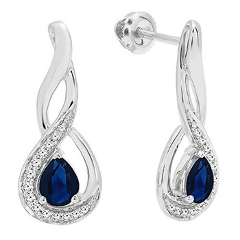 Bông tai Dazzling Rock Dazzlingrock Collection 14K 5X4 Mm Each Pear Blue Sapphire & Round Diamond Infinity Drop Earrings