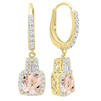 Dazzling Rock Dazzlingrock Collection 14K 5 Mm Each Cushion Morganite And Tapered & Round White Diamond Ladies Drop Earrings, Yellow Gold 1 Bông tai Dazzling Rock Dazzlingrock Collection 14K 5 Mm Each Cushion Morganite And Tapered & Round White Diamond Ladies Drop Earrings