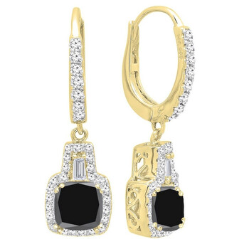 Dazzling Rock Dazzlingrock Collection 14K 5 Mm Each Cushion Black Sapphire And Tapered & Round Diamond Ladies Drop Earrings, Yellow Gold 1 Bông tai Dazzling Rock Dazzlingrock Collection 14K 5 Mm Each Cushion Black Sapphire And Tapered & Round Diamond Ladies Drop Earrings