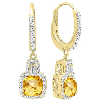 Dazzling Rock Dazzlingrock Collection 14K 5 Mm Each Cushion Citrine And Tapered & Round White Diamond Ladies Drop Earrings, Yellow Gold 2 Bông tai Dazzling Rock Dazzlingrock Collection 14K 5 Mm Each Cushion Citrine And Tapered & Round White Diamond Ladies Drop Earrings