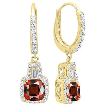 Dazzling Rock Dazzlingrock Collection 14K 5 Mm Each Cushion Garnet And Tapered & Round White Diamond Ladies Drop Earrings, Yellow Gold 2 Bông tai Dazzling Rock Dazzlingrock Collection 14K 5 Mm Each Cushion Garnet And Tapered & Round White Diamond Ladies Drop Earrings