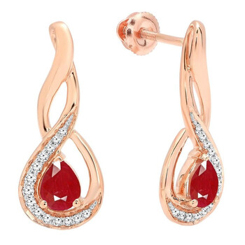 Bông tai Dazzling Rock Dazzlingrock Collection 10K 5X4 Mm Each Pear Cut Ruby & Round Cut Diamond Infinity Drop Earrings