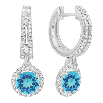 Dazzling Rock Dazzlingrock Collection 14K 5.5 Mm Each Round Blue Topaz & White Diamond Ladies Halo Dangling Drop Earrings, White Gold 1 Bông tai Dazzling Rock Dazzlingrock Collection 14K 5.5 Mm Each Round Blue Topaz & White Diamond Ladies Halo Dangling Drop Earrings
