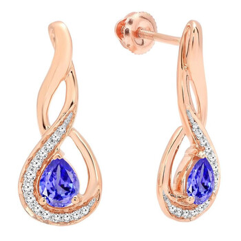 Dazzling Rock Dazzlingrock Collection 10K 5X4 Mm Each Pear Cut Tanzanite & Round Cut Diamond Infinity Drop Earrings, Rose Gold 2 Bông tai Dazzling Rock Dazzlingrock Collection 10K 5X4 Mm Each Pear Cut Tanzanite & Round Cut Diamond Infinity Drop Earrings