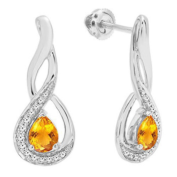 Bông tai Dazzling Rock Dazzlingrock Collection 14K 5X4 Mm Each Pear Citrine & Round Diamond Infinity Drop Earrings