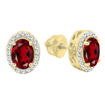 Bông tai Dazzling Rock Dazzlingrock Collection 14K Oval Cut Garnet & Round Cut Diamond Ladies Halo Stud Earrings