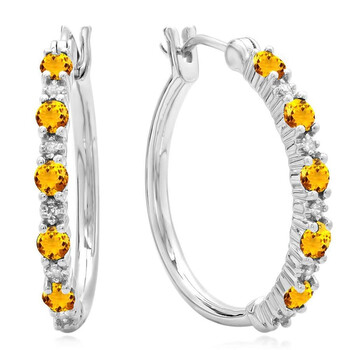 Dazzling Rock Dazzlingrock Collection Round Citrine & White Diamond Ladies Fine Dainty Hoop Earrings, Sterling Silver 1 Bông tai Dazzling Rock Dazzlingrock Collection Round Citrine & White Diamond Ladies Fine Dainty Hoop Earrings