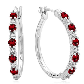 Dazzling Rock Dazzlingrock Collection Round Garnet & White Diamond Ladies Fine Dainty Hoop Earrings, Sterling Silver 2 Bông tai Dazzling Rock Dazzlingrock Collection Round Garnet & White Diamond Ladies Fine Dainty Hoop Earrings