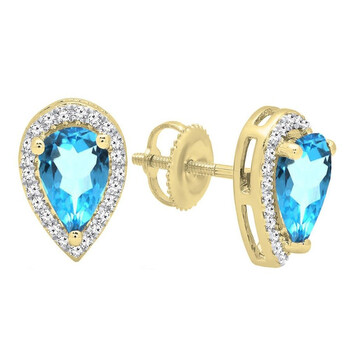 Dazzling Rock Dazzlingrock Collection 14K 8X5 Mm Each Pear Blue Topaz & Round White Diamond Stud Earrings, Yellow Gold 1 Bông tai Dazzling Rock Dazzlingrock Collection 14K 8X5 Mm Each Pear Blue Topaz & Round White Diamond Stud Earrings