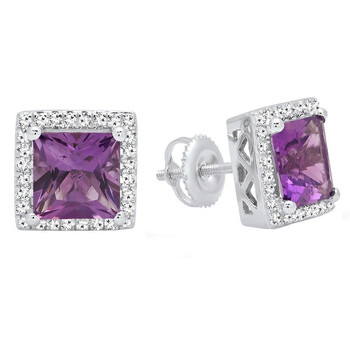 Dazzling Rock Dazzlingrock Collection 14K 6 Mm Each Princess Amethyst & Round White Diamond Ladies Stud Earrings, White Gold 2 Bông tai Dazzling Rock Dazzlingrock Collection 14K 6 Mm Each Princess Amethyst & Round White Diamond Ladies Stud Earrings