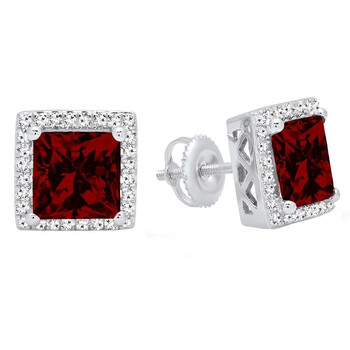Dazzling Rock Dazzlingrock Collection 14K 6 Mm Each Princess Garnet & Round White Diamond Ladies Stud Earrings, White Gold 2 Bông tai Dazzling Rock Dazzlingrock Collection 14K 6 Mm Each Princess Garnet & Round White Diamond Ladies Stud Earrings