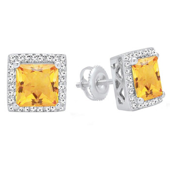 Dazzling Rock Dazzlingrock Collection 14K 6 Mm Each Princess Citrine & Round White Diamond Ladies Stud Earrings, White Gold 1 Bông tai Dazzling Rock Dazzlingrock Collection 14K 6 Mm Each Princess Citrine & Round White Diamond Ladies Stud Earrings