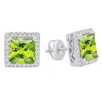 Dazzling Rock Dazzlingrock Collection 14K 6 Mm Each Princess Peridot & Round White Diamond Ladies Stud Earrings, White Gold 1 Bông tai Dazzling Rock Dazzlingrock Collection 14K 6 Mm Each Princess Peridot & Round White Diamond Ladies Stud Earrings