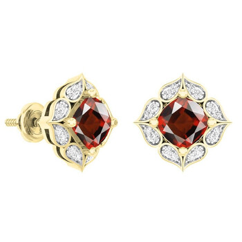 Dazzling Rock Dazzlingrock Collection 14K 6 Mm Each Cushion Garnet & Round White Diamond Ladies Stud Earrings, Yellow Gold 1 Bông tai Dazzling Rock Dazzlingrock Collection 14K 6 Mm Each Cushion Garnet & Round White Diamond Ladies Stud Earrings