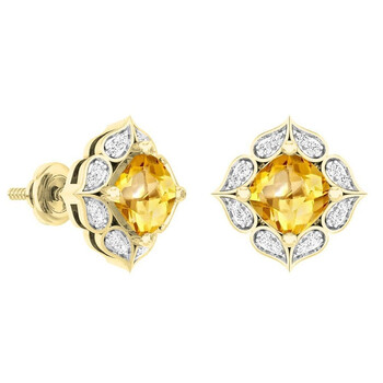 Dazzling Rock Dazzlingrock Collection 14K 6 Mm Each Cushion Citrine & Round White Diamond Ladies Stud Earrings, Yellow Gold 1 Bông tai Dazzling Rock Dazzlingrock Collection 14K 6 Mm Each Cushion Citrine & Round White Diamond Ladies Stud Earrings