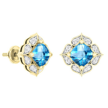 Dazzling Rock Dazzlingrock Collection 18K 6 Mm Each Cushion Blue Topaz & Round White Diamond Ladies Stud Earrings, Yellow Gold 1 Bông tai Dazzling Rock Dazzlingrock Collection 18K 6 Mm Each Cushion Blue Topaz & Round White Diamond Ladies Stud Earrings