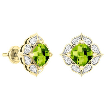 Dazzling Rock Dazzlingrock Collection 14K 6 Mm Each Cushion Paridot & Round White Diamond Ladies Stud Earrings, Yellow Gold 2 Bông tai Dazzling Rock Dazzlingrock Collection 14K 6 Mm Each Cushion Paridot & Round White Diamond Ladies Stud Earrings