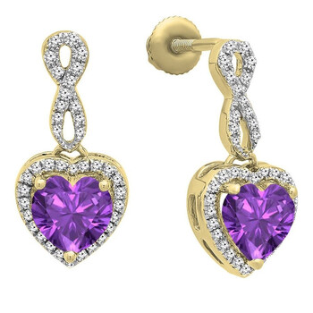 Dazzling Rock Dazzlingrock Collection 10K 6 Mm Each Heart Amethyst & Round Diamond Ladies Swirl Dangling Drop Earrings, Yellow Gold 2 Bông tai Dazzling Rock Dazzlingrock Collection 10K 6 Mm Each Heart Amethyst & Round Diamond Ladies Swirl Dangling Drop Earrings