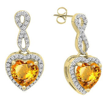 Dazzling Rock Dazzlingrock Collection 18K 6 Mm Each Heart Citrine & Round Diamond Ladies Swirl Dangling Drop Earrings, Yellow Gold 2 Bông tai Dazzling Rock Dazzlingrock Collection 18K 6 Mm Each Heart Citrine & Round Diamond Ladies Swirl Dangling Drop Earrings