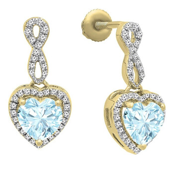 Dazzling Rock Dazzlingrock Collection 10K 6 Mm Each Heart Aquamarine & Round Diamond Ladies Swirl Dangling Drop Earrings, Yellow Gold 1 Bông tai Dazzling Rock Dazzlingrock Collection 10K 6 Mm Each Heart Aquamarine & Round Diamond Ladies Swirl Dangling Drop Earrings
