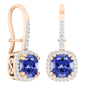 Bông tai Dazzling Rock Dazzlingrock Collection 10K 6 Mm Each Cushion Tanzanite & Round White Diamond Ladies Dangling Drop Earrings
